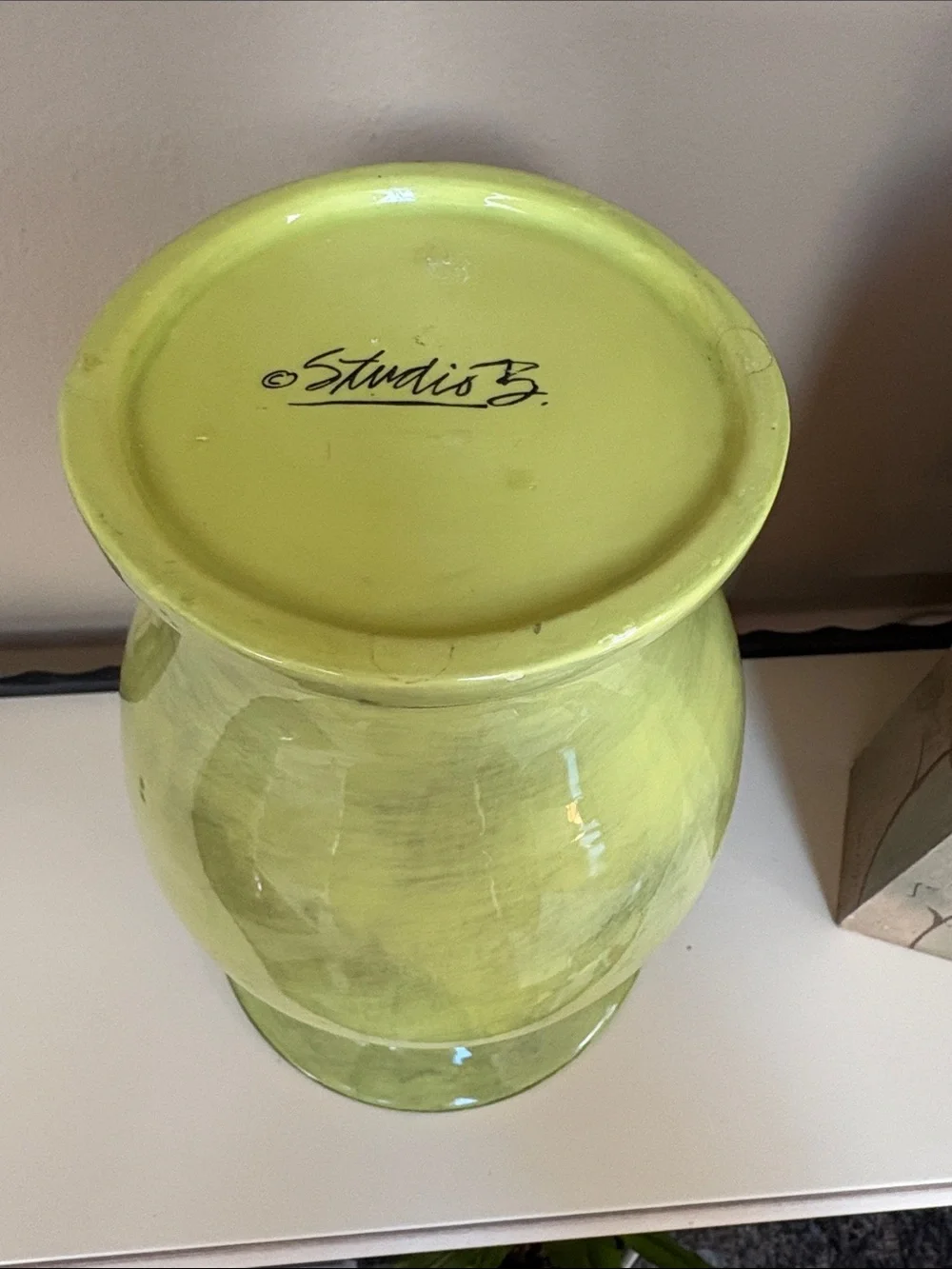 Vintage Glossy Lime Green Ceramic Rose Garland Vase